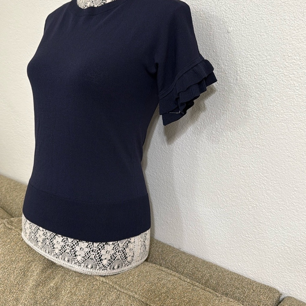 Ann Taylor Blue Fitted Ruffled Blouse - Picture 9 of 12